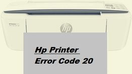 HP printer with "Error Code 20" message displayed in front.