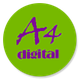 Círculo verde con texto morado "A4 digital".
