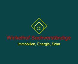 Logo von Winkelhof Sachverständige: Immobilien, Energie, Solar, mit stilisiertem Hausmotiv.