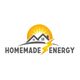 Logo met zon, huis en bliksem, tekst "Homemade Energy".
