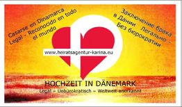 Grafik mit Herz und Text: "Hochzeit in Dänemark, legal weltweit anerkannt."