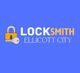 Logo of Locksmith Ellicott City with padlock and key on a blue background.