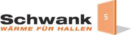 Logo von Schwank mit Text "Wärme für Hallen" und einem stilisierten, orangefarbenen Heizkörper.