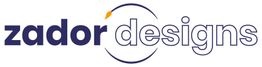 Logo reads "zador designs" with a circular element around the 'd' in "designs".