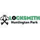 Logo for "Locksmith Huntington Park" with crossed keys and a crown.