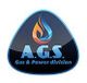 Logo AGS Gas & Power division con fiamma colorata su sfondo scuro.