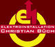 Logo mit Pfeil und gelbem Ring, Text: "ELEKTROINSTALLATION CHRISTIAN BÜCH".