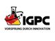 Logo mit Reagenzglas, Ahornblatt, Deutschlandfarben, Text "IGPC Vorsprung durch Innovation".