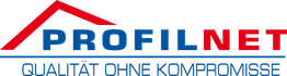 Logo mit Aufschrift "PROFILNET" und Motto "QUALITÄT OHNE KOMPROMISSE" in Blau und Rot.