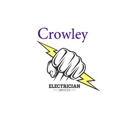 Fist holding lightning bolt with "Crowley" and "Electrician Services" text.