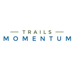 Text logo: "Trails Momentum" with green lines above and below "Trails."
