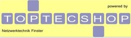 Logo mit Text "TOPTECSHOP", darunter "Netzwerktechnik Finster", auf gelbem Hintergrund.