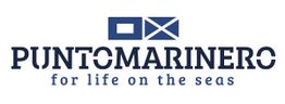 Logotipo de PUNTOMARINERO con lema "for life on the seas" y símbolo náutico azul.