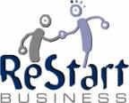 Gezeichnete Figuren geben sich die Hand über dem Schriftzug "ReStart BUSINESS".