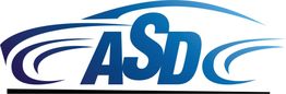 Logo mit blauer Aufschrift "ASD" und stilisierten Fahrzeuglinien.