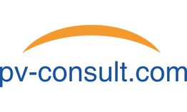 Logo mit blauem Text "pv-consult.com" und einem orangen Bogen darüber.