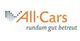Logo von All-Cars mit Slogan "rundum gut betreut" und einem schwarz-weißen Mosaik-Design.