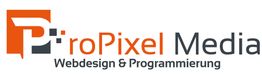 Logo von "proPixel Media" mit Text: "Webdesign & Programmierung" in Orange und Grau.