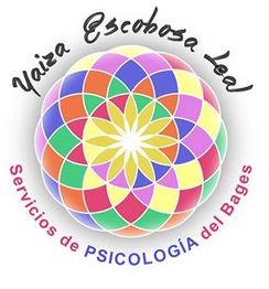 Logo con patrón geométrico colorido y texto: "Yaiza Escobosa Leal, Servicios de Psicología del Bages".