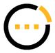 Zwart-witte cirkel met geel segment en drie vierkante stippen in het midden.