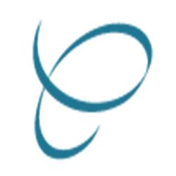 Logo astratto con due curve intrecciate di colore blu su sfondo bianco.