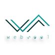 Abstract logo with teal and black lines forming a stylized "W," with "webveel" below.