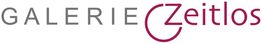 Logo mit Text "GALERIE Zeitlos" in grauer und roter Schrift auf weißem Hintergrund.