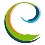 Abstract swirl with blue, green, and orange sections forming a circular shape.