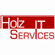 Rotes Logo mit Schriftzug "Holz IT Services" auf weißem Hintergrund.