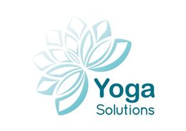Logo van Yoga Solutions met een gestileerde turquoise bloem.