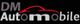 Schwarzes Logo mit rotem Autofahrzeug und Schriftzug "DM Automobile" in Weiß und Grau.