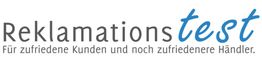 „Reklamationstest“-Logo mit Slogan: „Für zufriedene Kunden und noch zufriedenere Händler.“