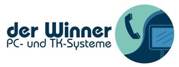 Logo mit Text "der Winner PC- und TK-Systeme", Telefonhörer- und Monitor-Symbol.