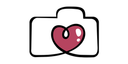 Camera icon with a red heart shape in the center.