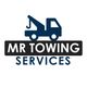 Logo of MR Towing Services with a tow truck icon above the text.
