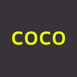 Der Text "coco" in gelber Schrift auf dunklem Hintergrund.