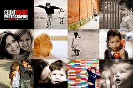 Collage von Kindern, die spielen, laufen, posieren und telefonieren.
