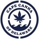 Circle logo with a cannabis leaf and wave. Text: "Cape Canna of Delaware."