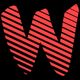Lettera "W" rossa e nera con strisce diagonali su sfondo nero.