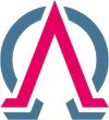 Ein stilisiertes Logo mit einem roten A in einem blauen Kreis.