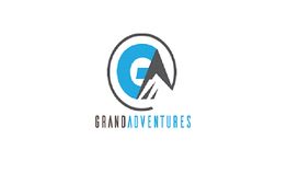 Logo with a mountain design and text reading "GRANDADVENTURES" in blue and black.
