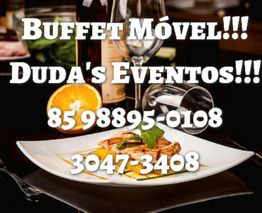 Prato de comida com contatos de Buffet Móvel - Duda's Eventos, telefone: 85 98895-0108.
