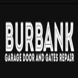 Burbank Garage Door and Gates Repair logo with bold white text on a black background.