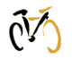 Abstrakte Zeichnung eines Fahrrads in Schwarz und Gelb auf weißem Hintergrund.