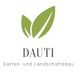 Grünes Blatt-Logo mit Text: "DAUTI Garten- und Landschaftsbau" darunter.