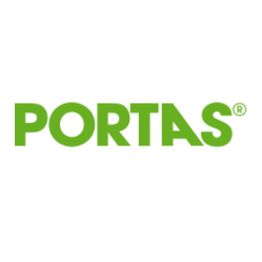 Logo van Portas in groene letters op een witte achtergrond.
