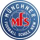 Logo der Münchner Fußball Schule NRW mit Fußballmotiv und roten "MFS"-Buchstaben.