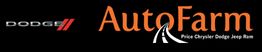 Logo of AutoFarm with Dodge and road graphic, featuring Price Chrysler Dodge Jeep Ram.