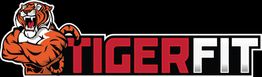 Un tigre musclé avec le texte "TIGERFIT" en rouge et blanc sur fond noir.