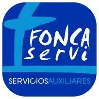 Logotipo azul de "FONCASERVI" con texto "SERVICIOS AUXILIARES".